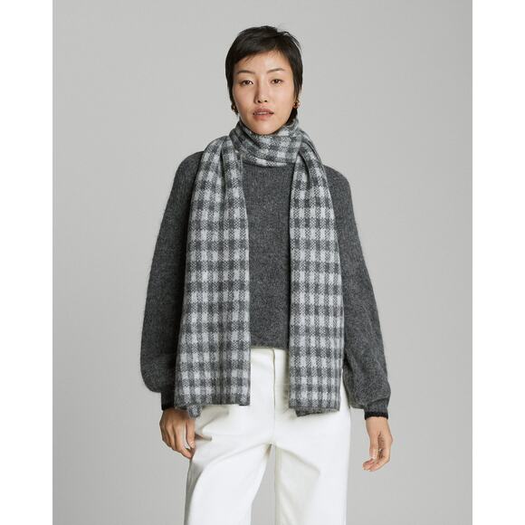 NWT Everlane Unisex The Alpaca Patterned Scarf Gray Buffalo Check One Size - Picture 3 of 8